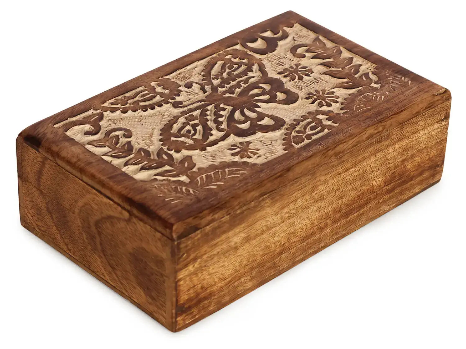 Artistry Bazaar Wooden Handcrafted 8"L X 5" W X 2.5" H  Decorative jewelry  Box with Butterfly Carvings White And Brown - Multipurpose Use As Jewelry Storage, Watch, earrings, ring, makeup, Gifts women and girls