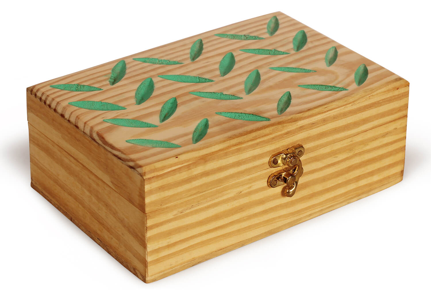 Artistry Bazaar 8.5" L X 5.5" W X 3" H Green Leaf  Design jewelry box Multipurpose Use As Jewelry Storage, Watch, earrings, ring, makeup, Gifts for women and girls