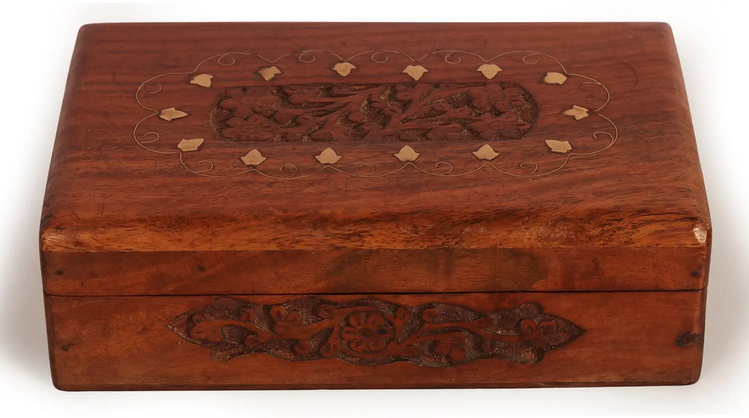 Artistry Bazaar 8" L X 5" W X 2.5" H  Small Flower with Brass Inlay  Jwelery box Multipurpose Use As Jewelry Storage, Watch, earrings, ring, makeup, Gifts for women and girls