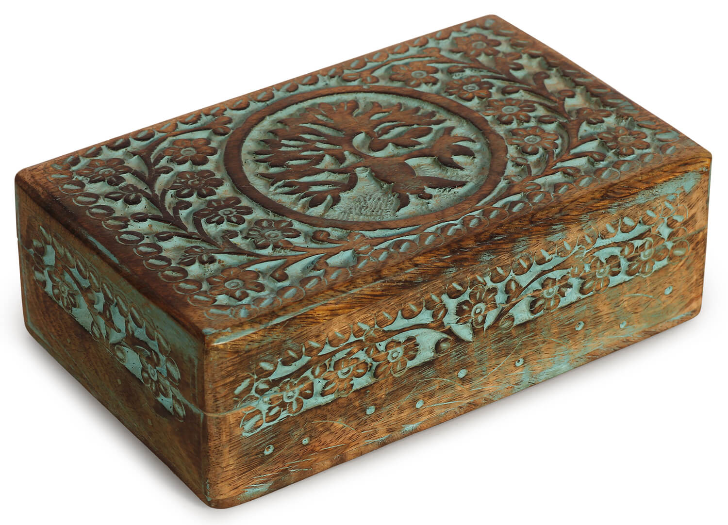 Artistry Bazaar 8" L X 5"W X 2.5" H Tree Of Life jewelry Art and Crafts Wooden Rectangular Hand Carved box