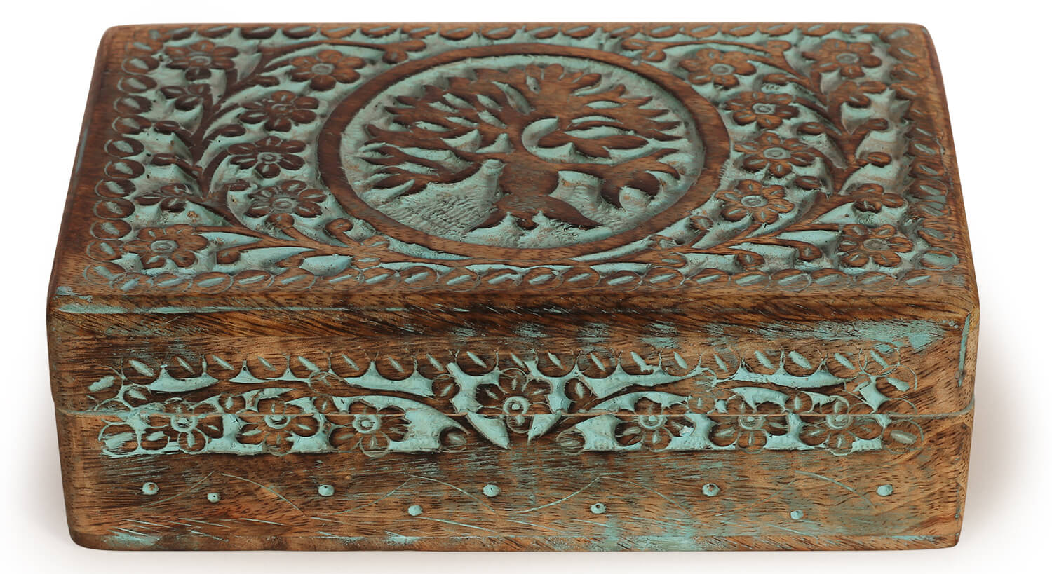 Artistry Bazaar 8" L X 5"W X 2.5" H Tree Of Life jewelry Art and Crafts Wooden Rectangular Hand Carved box
