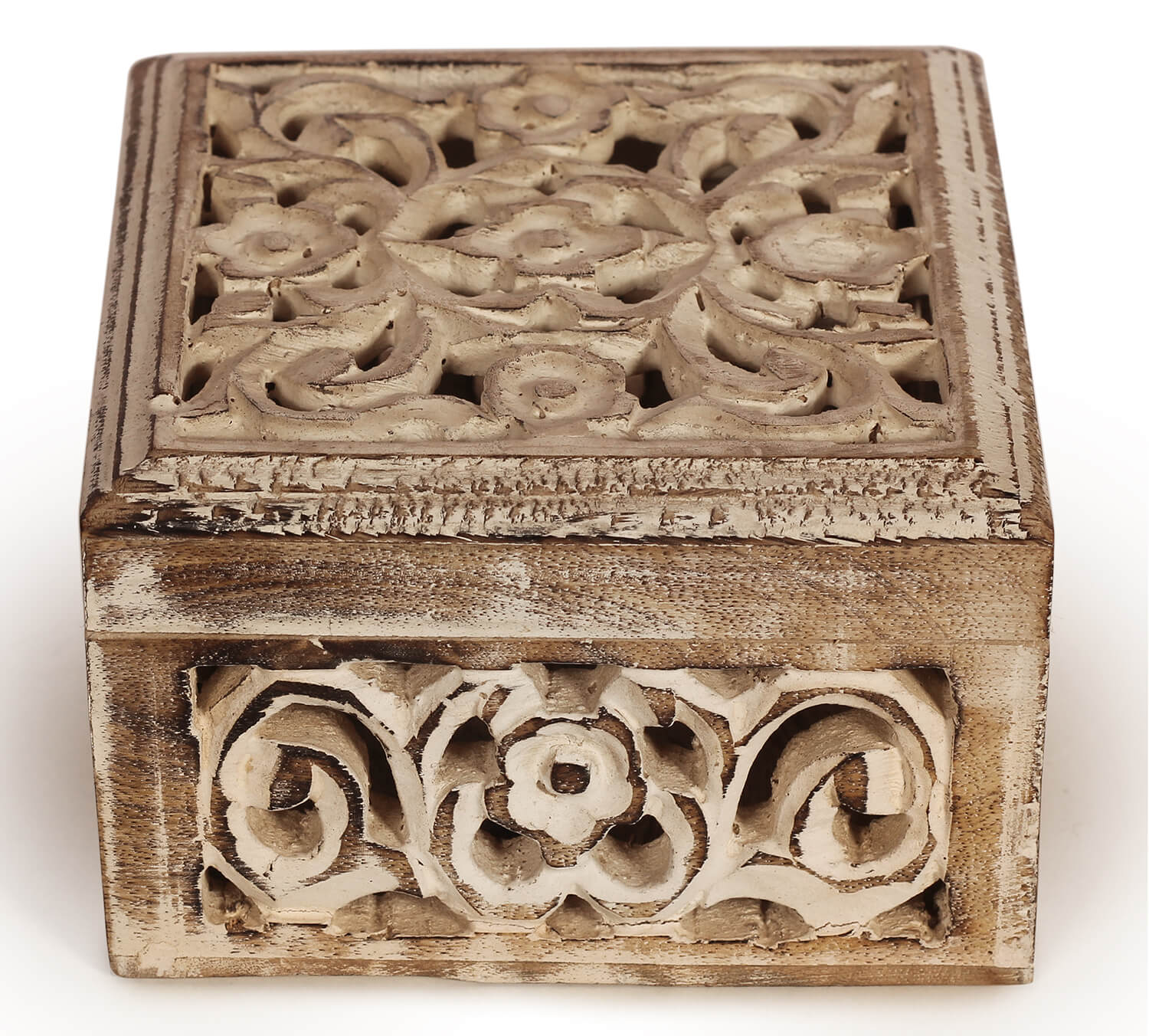 Artistry Bazaar 5"L X 5"W X 3" H Wooden Jewelry box, Jali Cut Square Jewelry Box handcrafted, handmade engraved box, wooden gift, handmade jewelry box, gift for her, mango wood, ring for women and girls
