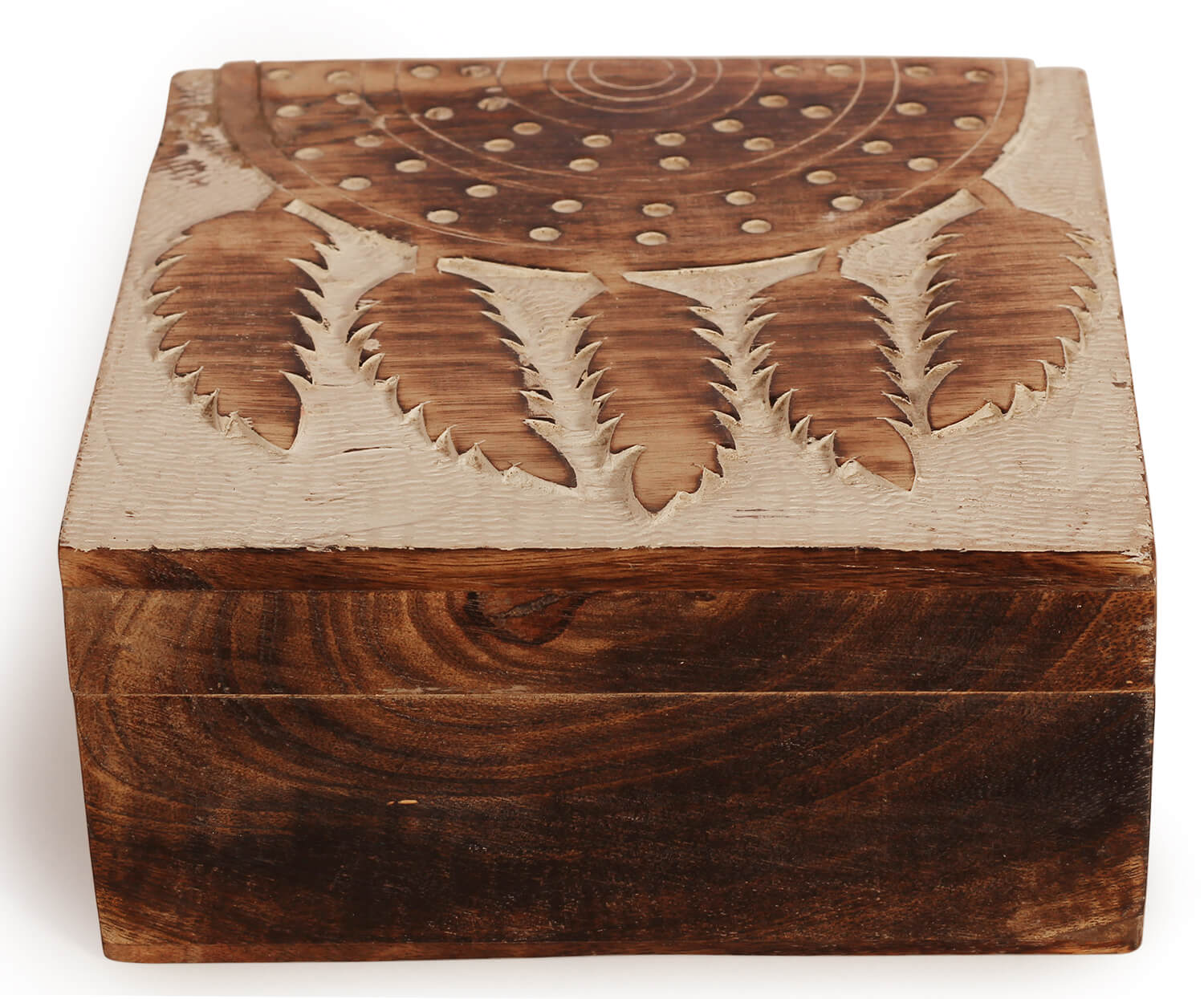 Artistry Bazaar 7" L X 7" W X 3.2" H Leaf Design jewelry box handcrafted, handmade engraved box, wooden gift, handmade jewelry box, gift for her, mango wood, ring for women and girls