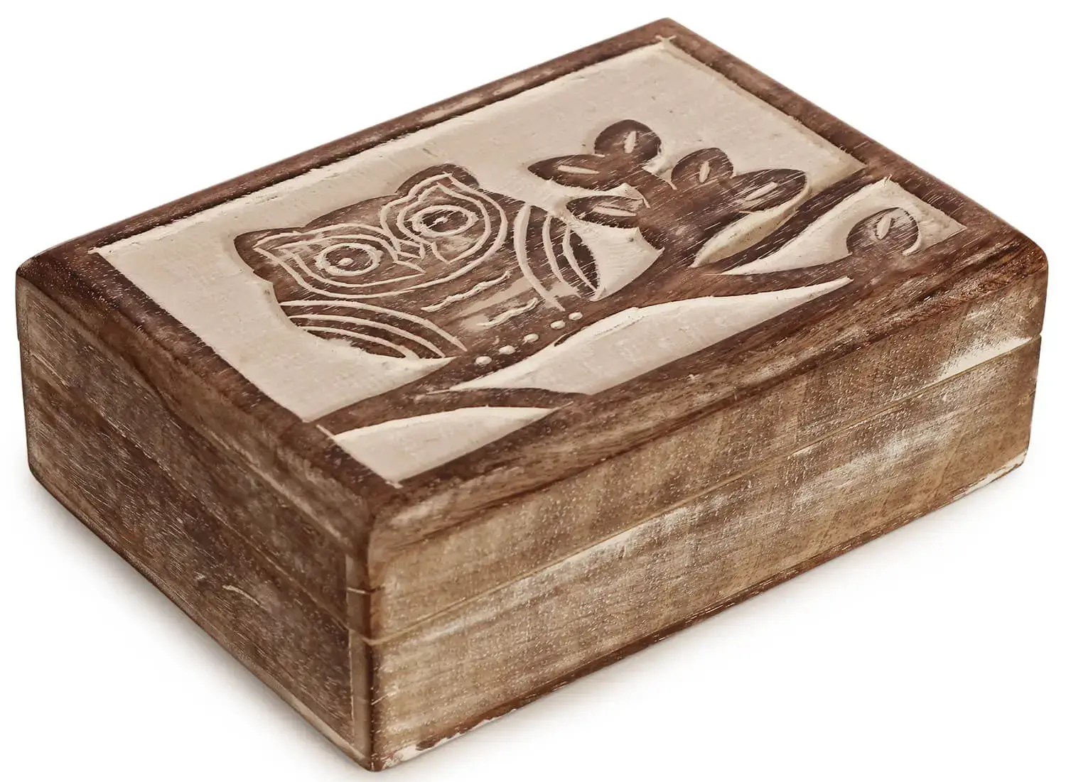 Artistry Bazaar  7"L X 5"W X 2.5" H Owl on tree jewelry box Handmade Whitewash Décor-jewelry Organizer Box for Women Girls - Decorative Keepsake Box Treasure Chest Trinket Holder Box Anniversary Housewarming Gifts