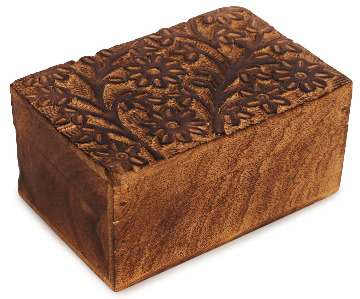 Artistry Bazaar 6" L X 4" W X 3" H flower carving jewelry box Artisans Crafted Premium Mango wood Decorative Hand Carved with Precision handmade jewelry box, gift for her, ring for women and girls | Memorial Wooden Urns for Loved Ones 