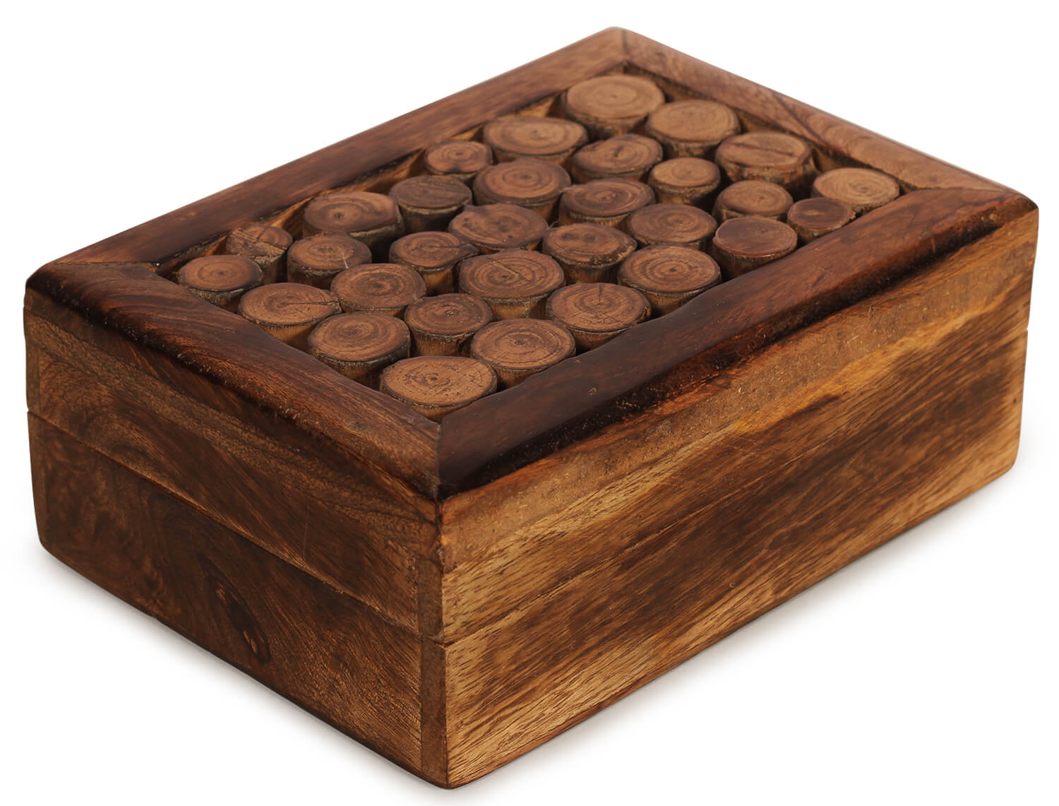 Artistry Bazaar 7"L X 5" W X 2.8" H wood log jewelry box Artisans Crafted Premium Mango wood Decorative Hand Carved with Precision handmade jewelry box, gift for her, ring for women and girls | Memorial Wooden Urns for Loved Ones 