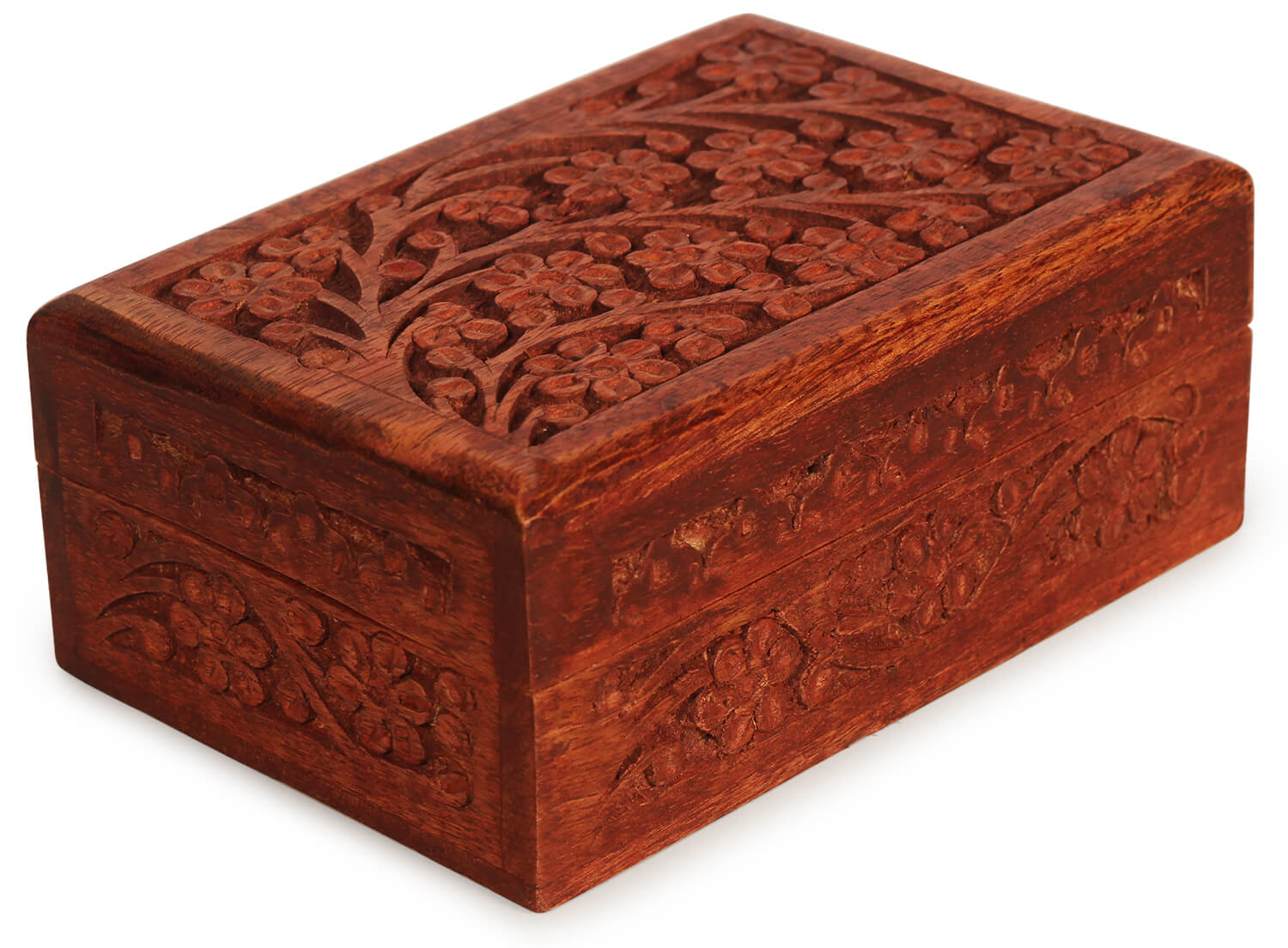 Artistry Bazaar 6" L X 4" W X 3" H flower carving jewelry box Artisans Crafted Premium Mango wood Decorative Hand Carved with Precision handmade jewelry box, gift for her, ring for women and girls | Memorial Wooden Urns for Loved Ones 