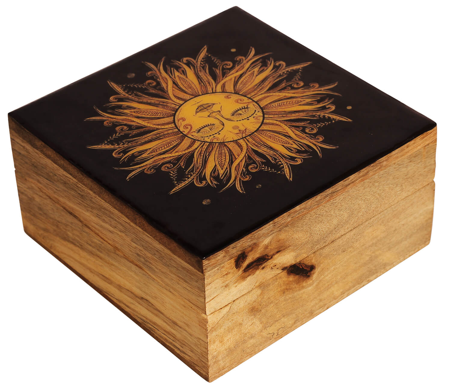 Artistry Bazaar 6" L X 6" W X 3"H sun jewelry box Artisans Crafted Premium Mango wood Decorative Hand Carved with Precision handmade jewelry box, gift for her, ring for women and girls | Memorial Wooden Urns for Loved Ones 