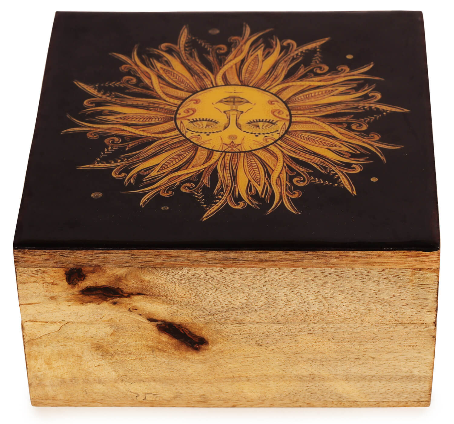 Artistry Bazaar 6" L X 6" W X 3"H sun jewelry box Artisans Crafted Premium Mango wood Decorative Hand Carved with Precision handmade jewelry box, gift for her, ring for women and girls | Memorial Wooden Urns for Loved Ones 