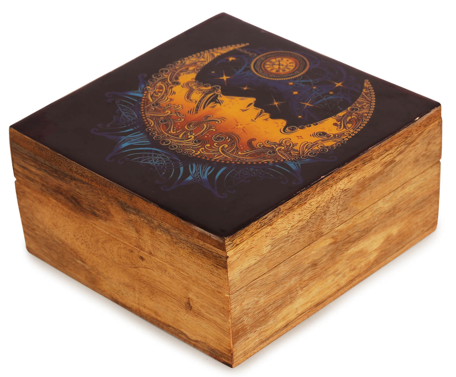 Artistry Bazaar 6"L X 6" W X 3" H Moon jewelry  box Artisans Crafted Premium Mango wood Decorative Hand Carved with Precision handmade jewelry box, gift for her, ring for women and girls | Memorial Wooden Urns for Loved Ones 