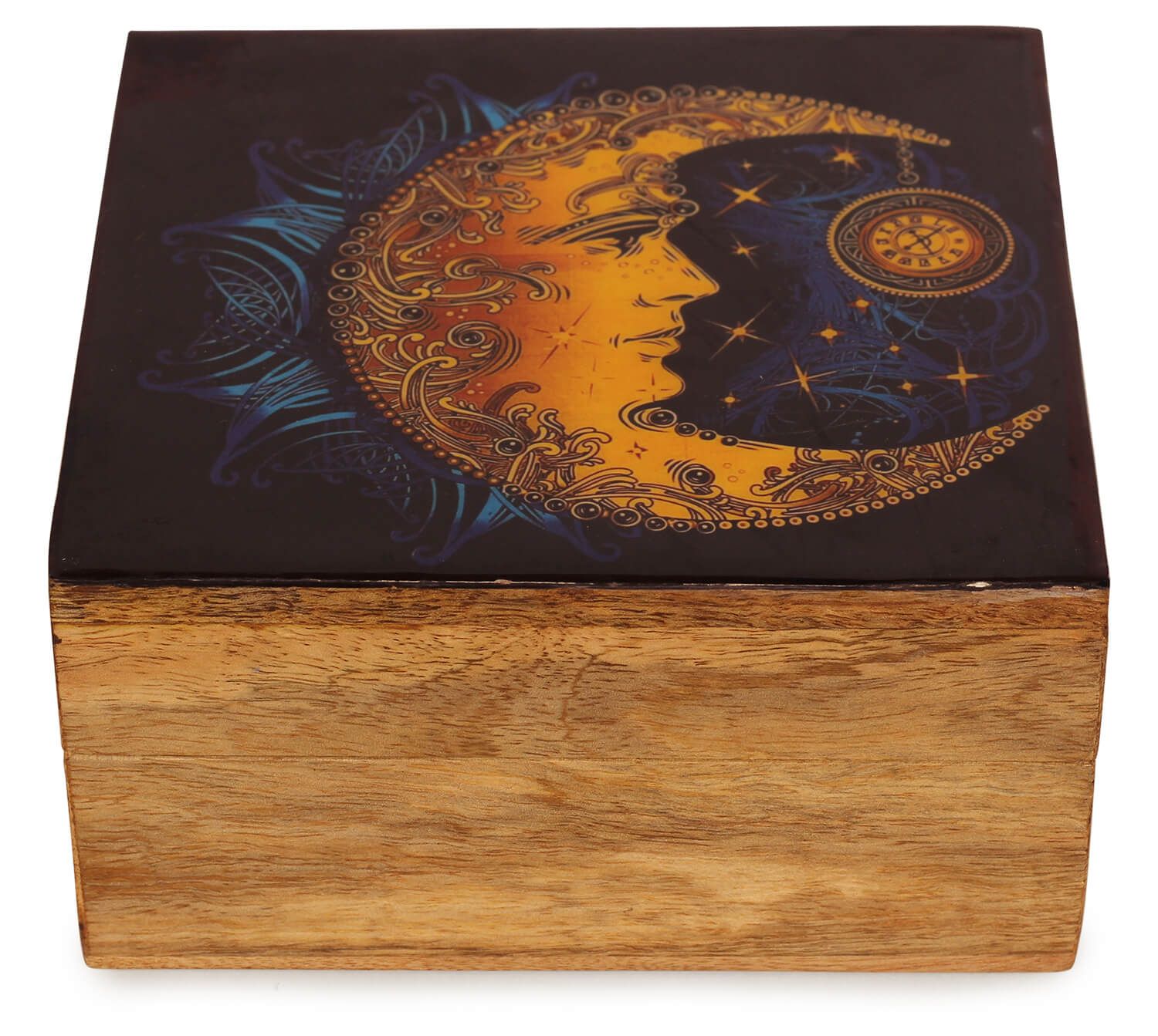 Artistry Bazaar 6"L X 6" W X 3" H Moon jewelry  box Artisans Crafted Premium Mango wood Decorative Hand Carved with Precision handmade jewelry box, gift for her, ring for women and girls | Memorial Wooden Urns for Loved Ones 