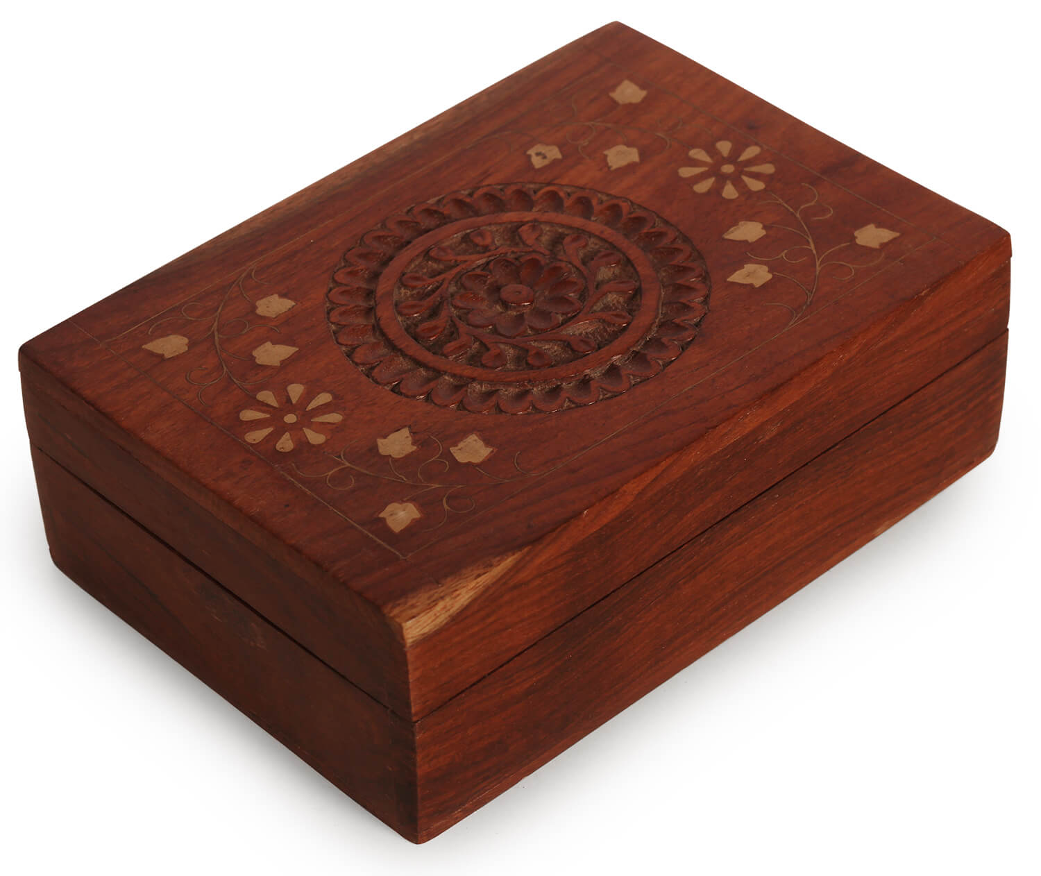 Artistry Bazaar 6.5" L X 4.5" W X 2.5" L Brass inlay jewelry box  Artisans Crafted Premium sheesham wood Decorative Hand Carved with Precision handmade jewelry box, gift for her, ring for women and girls | Memorial Wooden Urns for Loved Ones 