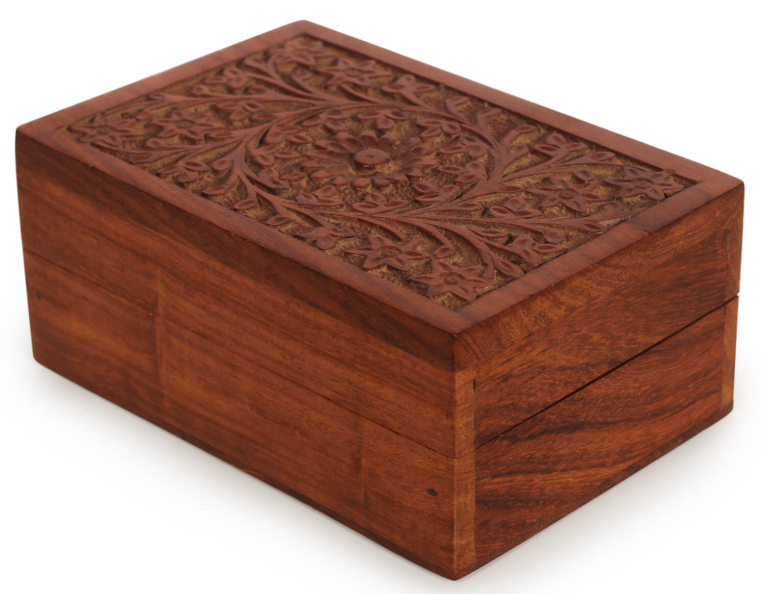 Artistry Bazaar 6"L X 4" W X 2.8" H flower carving jewelry box  Artisans Crafted Premium sheesham wood Decorative Hand Carved with Precision handmade jewelry box, gift for her, ring for women and girls | Memorial Wooden Urns for Loved Ones 