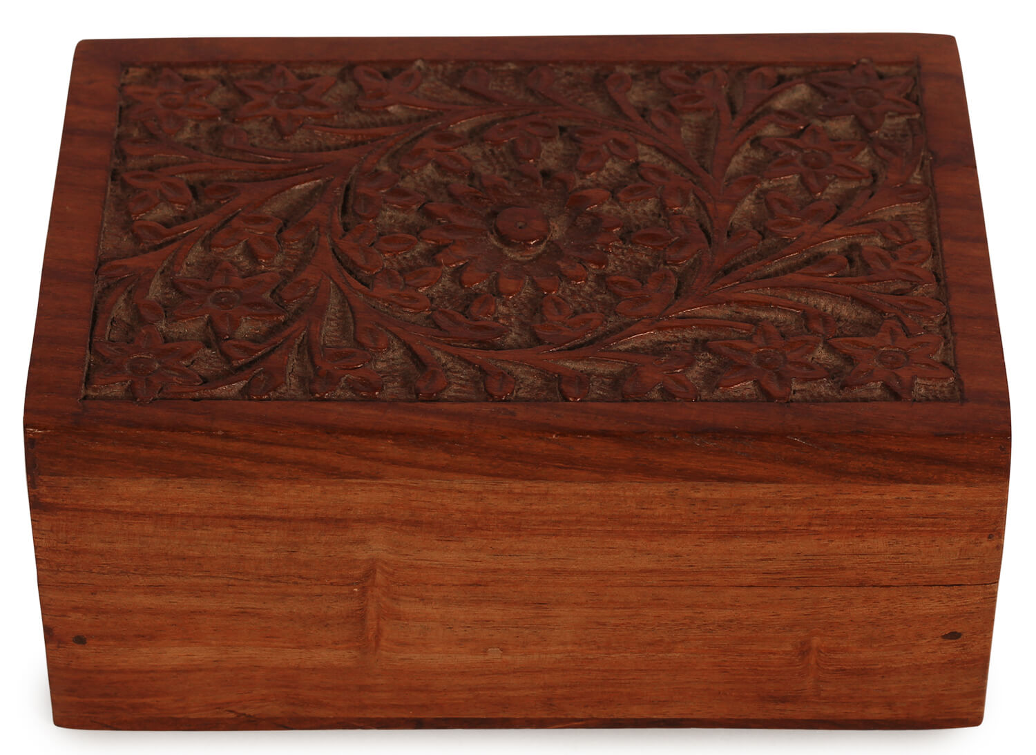 Artistry Bazaar 6"L X 4" W X 2.8" H flower carving jewelry box  Artisans Crafted Premium sheesham wood Decorative Hand Carved with Precision handmade jewelry box, gift for her, ring for women and girls | Memorial Wooden Urns for Loved Ones 