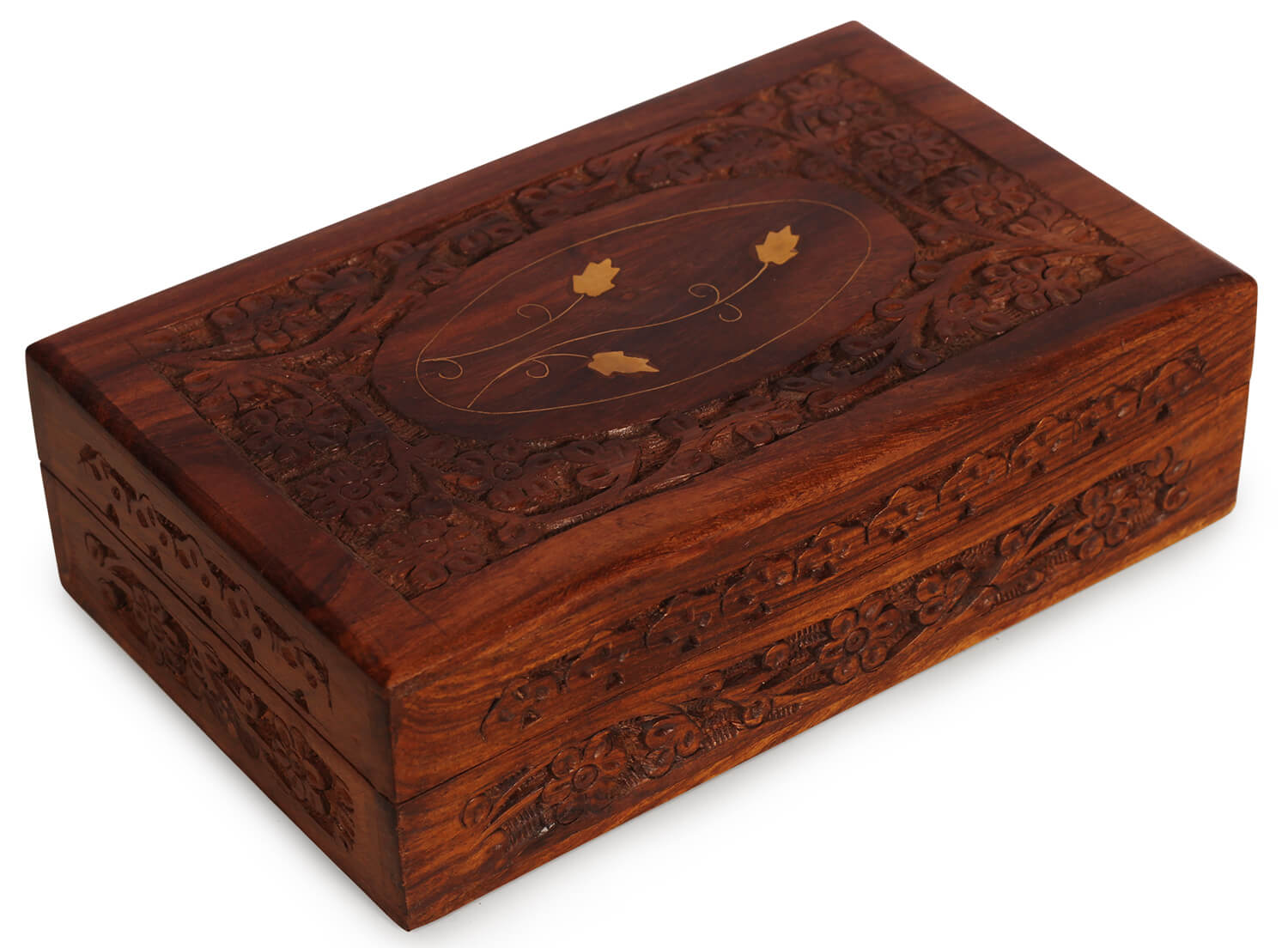 Artistry Bazaar 8"L X 5"W X 2.5" H flower carving jewelry box  Artisans Crafted Premium sheesham wood Decorative Hand Carved with Precision handmade jewelry box, gift for her, ring for women and girls | Memorial Wooden Urns for Loved Ones 