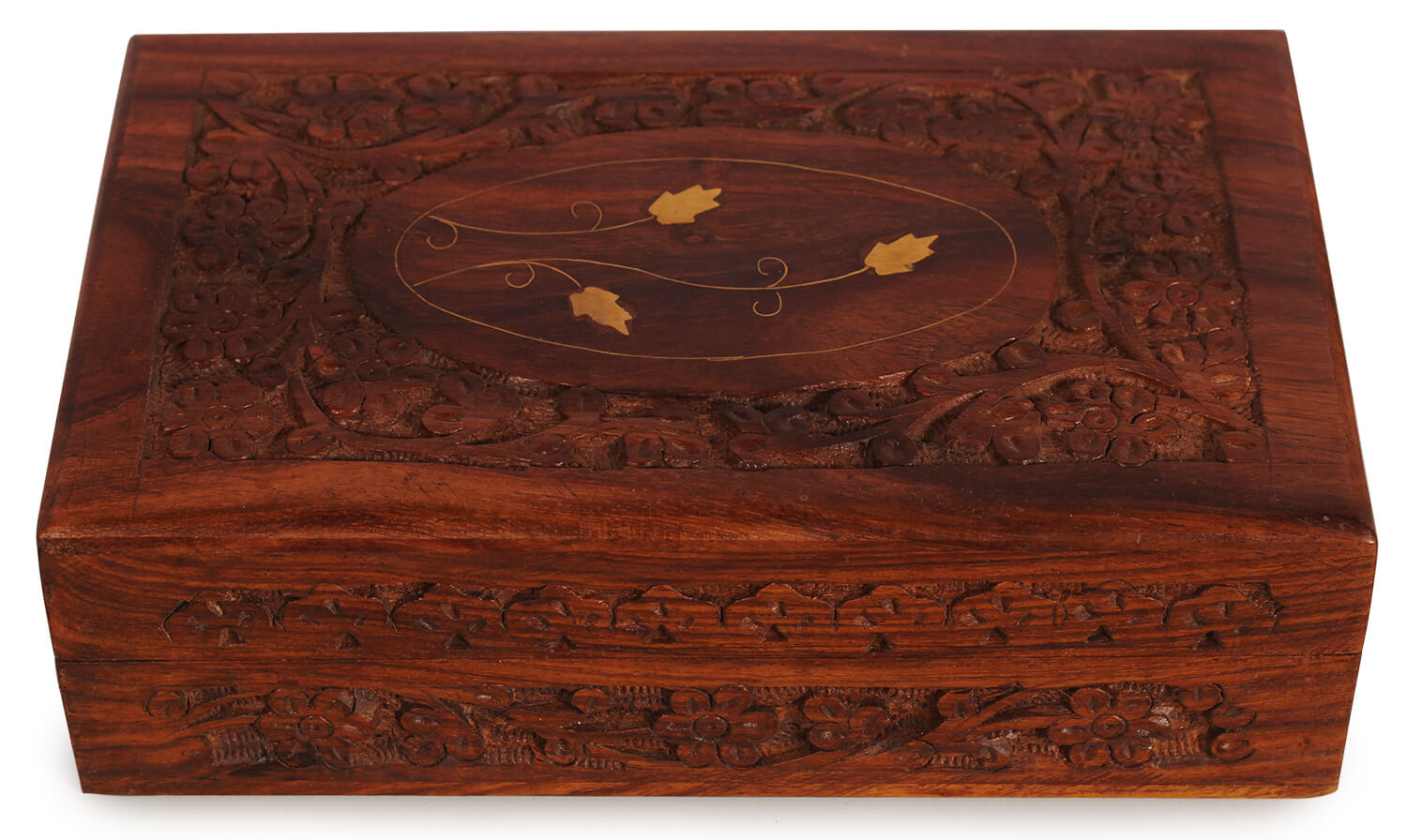 Artistry Bazaar 8"L X 5"W X 2.5" H flower carving jewelry box  Artisans Crafted Premium sheesham wood Decorative Hand Carved with Precision handmade jewelry box, gift for her, ring for women and girls | Memorial Wooden Urns for Loved Ones 