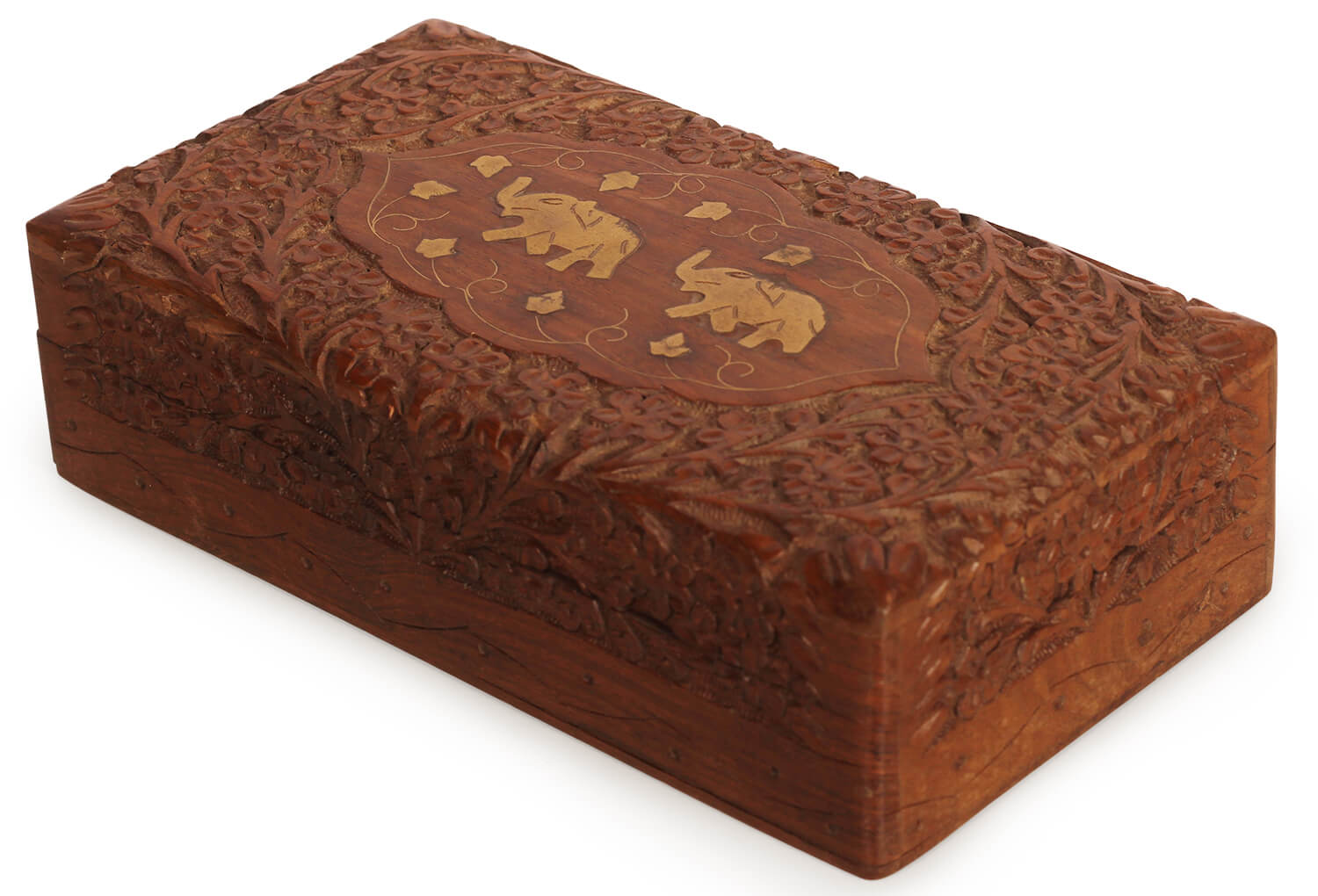  Artistry Bazaar 8.5" L X 4.5"W X 2.5" H brass elephant jewelry box  Artisans Crafted Premium sheesham wood Decorative Hand Carved with Precision handmade jewelry box, gift for her, ring for women and girls | Memorial Wooden Urns for Loved Ones 