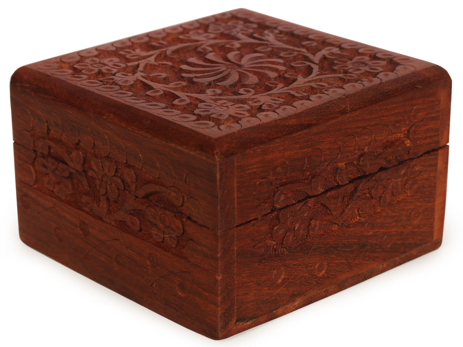 Artistry Bazaar 4"L X 4" W X 2.5" H carving design jewelry box  Artisans Crafted Premium sheesham wood Decorative Hand Carved with Precision handmade jewelry box, gift for her, ring for women and girls | Memorial Wooden Urns for Loved Ones 