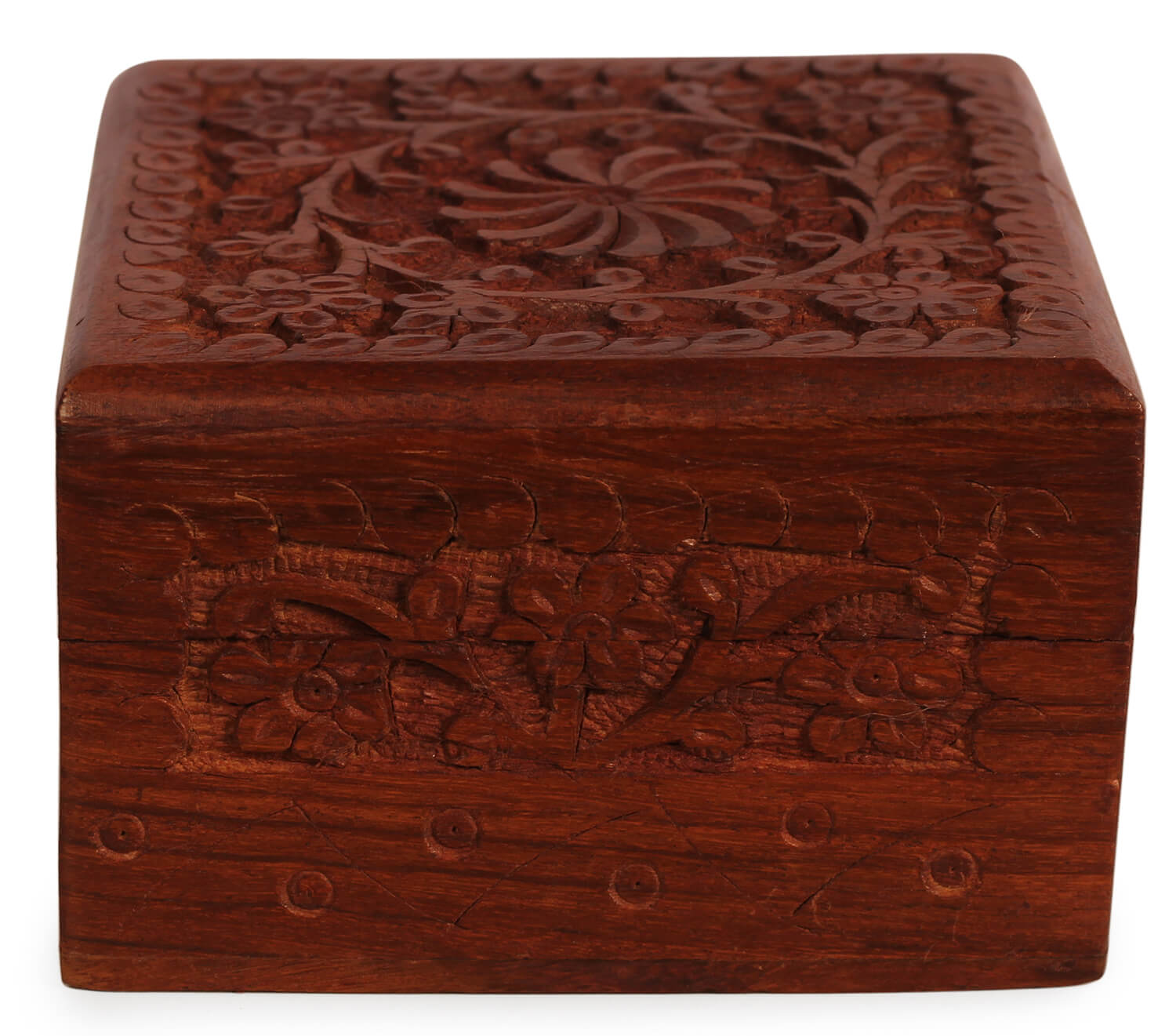 Artistry Bazaar 4"L X 4" W X 2.5" H carving design jewelry box  Artisans Crafted Premium sheesham wood Decorative Hand Carved with Precision handmade jewelry box, gift for her, ring for women and girls | Memorial Wooden Urns for Loved Ones 