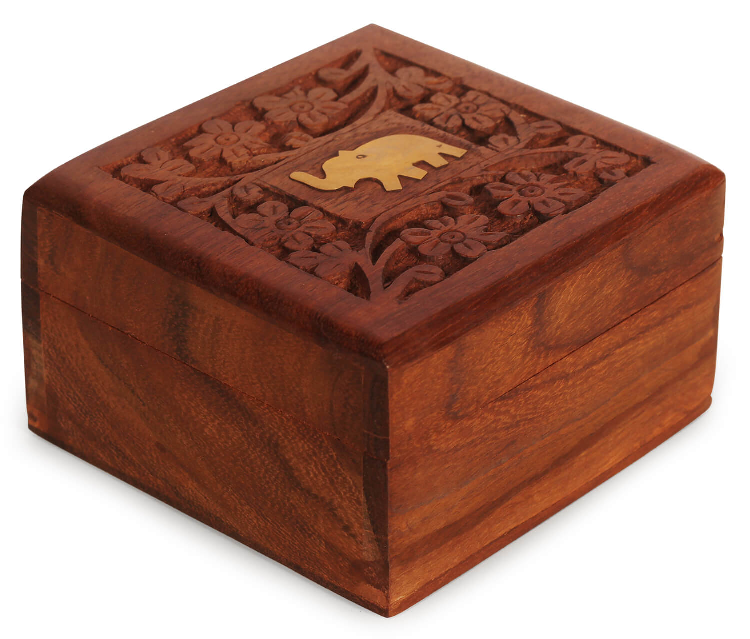 Artistry Bazaar 4"L X 4"W X 2.5" H carving elephant design jewelry box  Artisans Crafted Premium sheesham wood Decorative Hand Carved with Precision handmade jewelry box, gift for her, ring for women and girls | Memorial Wooden Urns for Loved Ones 