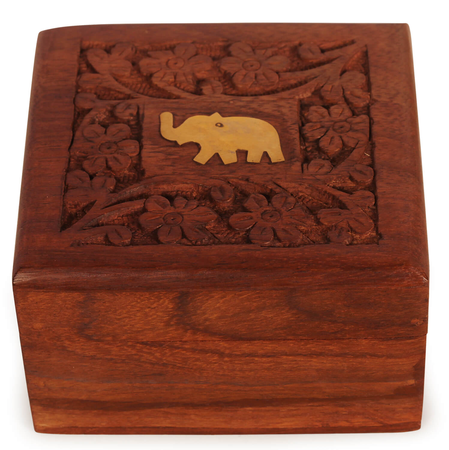 Artistry Bazaar 4"L X 4"W X 2.5" H carving elephant design jewelry box  Artisans Crafted Premium sheesham wood Decorative Hand Carved with Precision handmade jewelry box, gift for her, ring for women and girls | Memorial Wooden Urns for Loved Ones 
