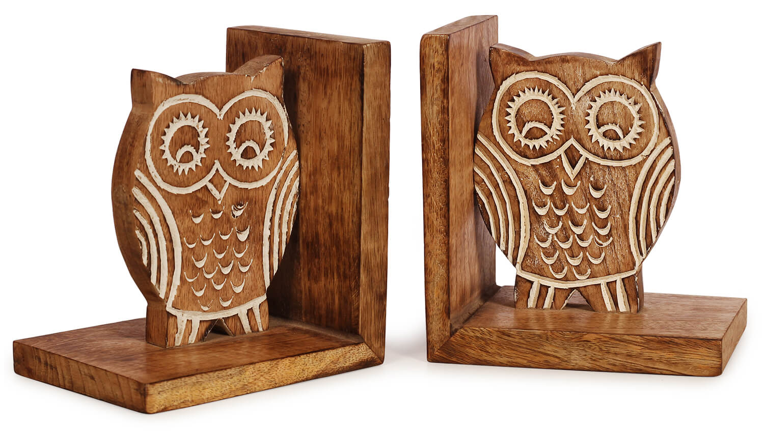 Artistry Bazaar 11"L X 4" W X 6" H Hand-carved Mango Wood Shelf Bookends Owl Design made with mango wood for bookshelf tabletop