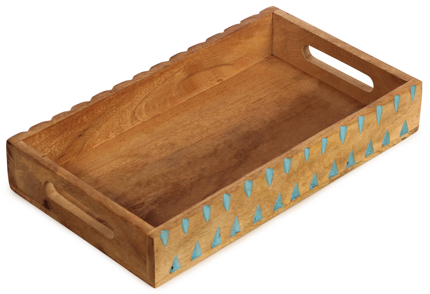 Artistry Bazaar Rectange Tray with blue color leaf on sides table serving plate decorative artwork craft tray gift serve