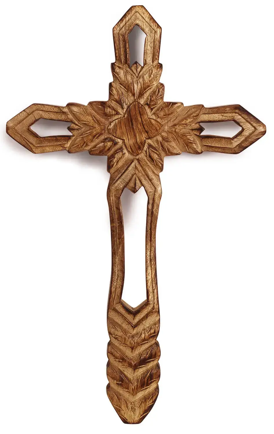 Aritstry Bazaar 10"L X 1" W X 16" H Handmade carving cross Big Mango Wood Wall Cross Burnt Tinge Art Wooden Wall Mount Jesus Cross Decor Art Sculpture Antique Finish Design Carved Hanging Cross for Living Room Home Office Decoration Housewarming