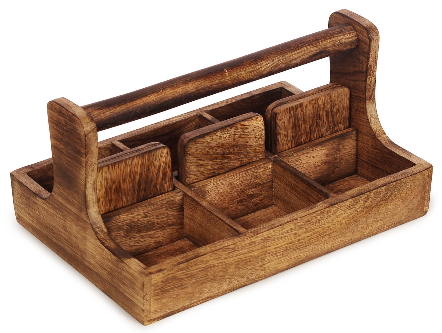 Artistry Bazaar 12"L X 8.5"W X 6.5: H Glass Holder with Coasters Handmade Wooden Cutlery Stand/Holder/Multipurpose Stand | Mango wood | Organizer for Dining Table & Kitchen 