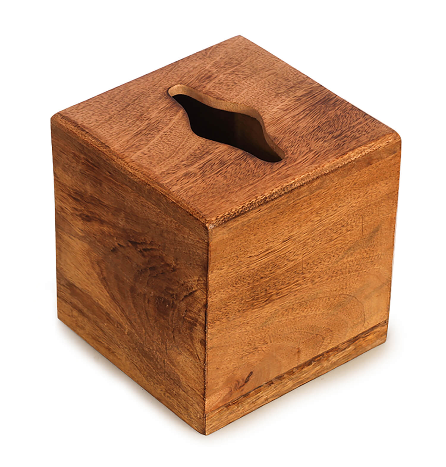 ArtistryBazaar 6.6"HX 6"W handcrafted Wooden Brown Square-Shaped Tissue Plain Box Holder for the dining table