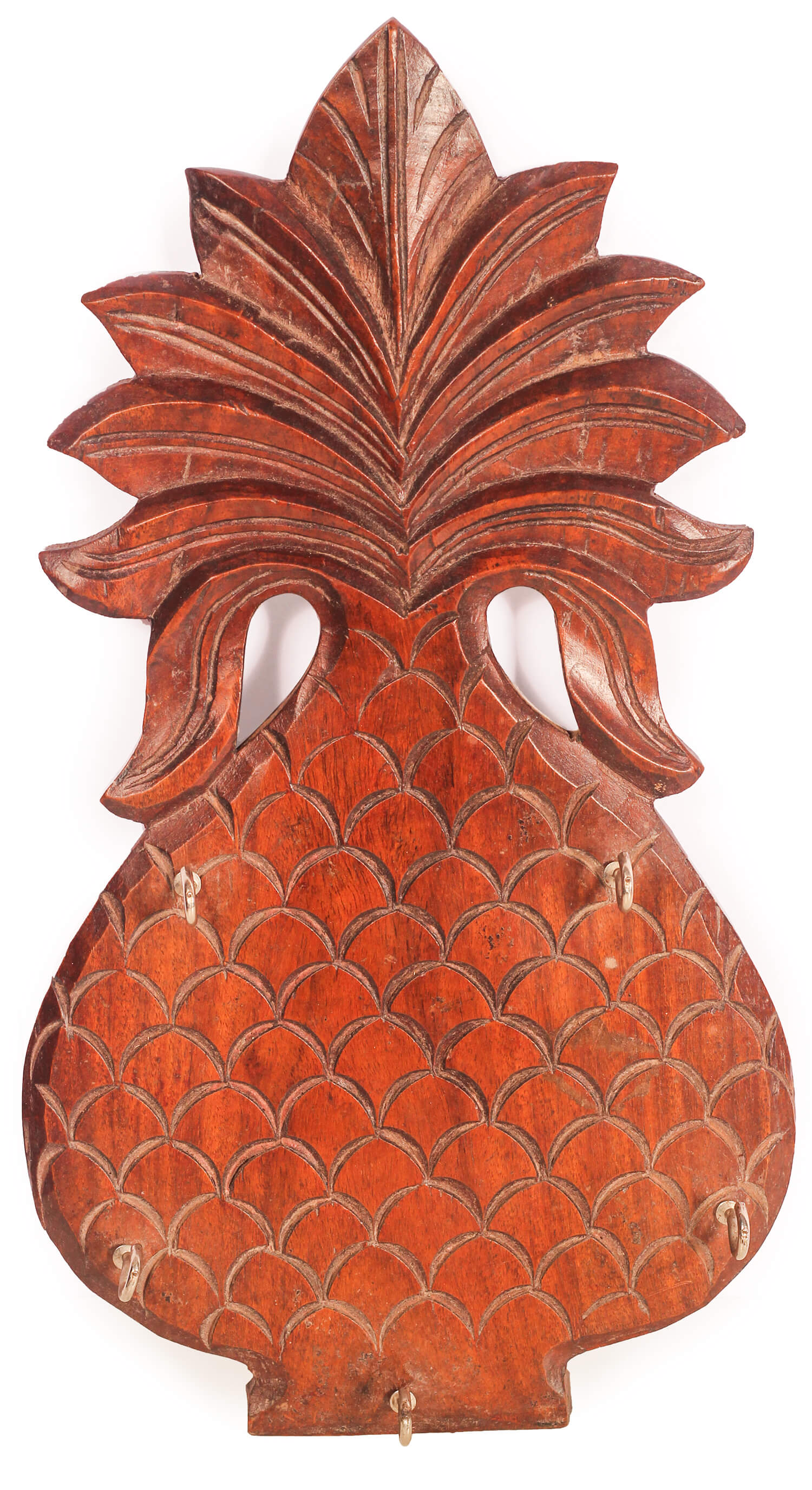 ArtistryBazaar 12"H X 0.5"W wooden brown  handcrafted pineapple key hangaer with 5 hooks  for home office showpiece wall décor