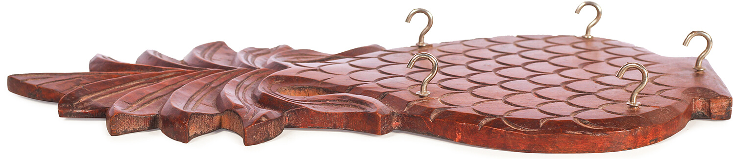ArtistryBazaar 12"H X 0.5"W wooden brown  handcrafted pineapple key hangaer with 5 hooks  for home office showpiece wall décor