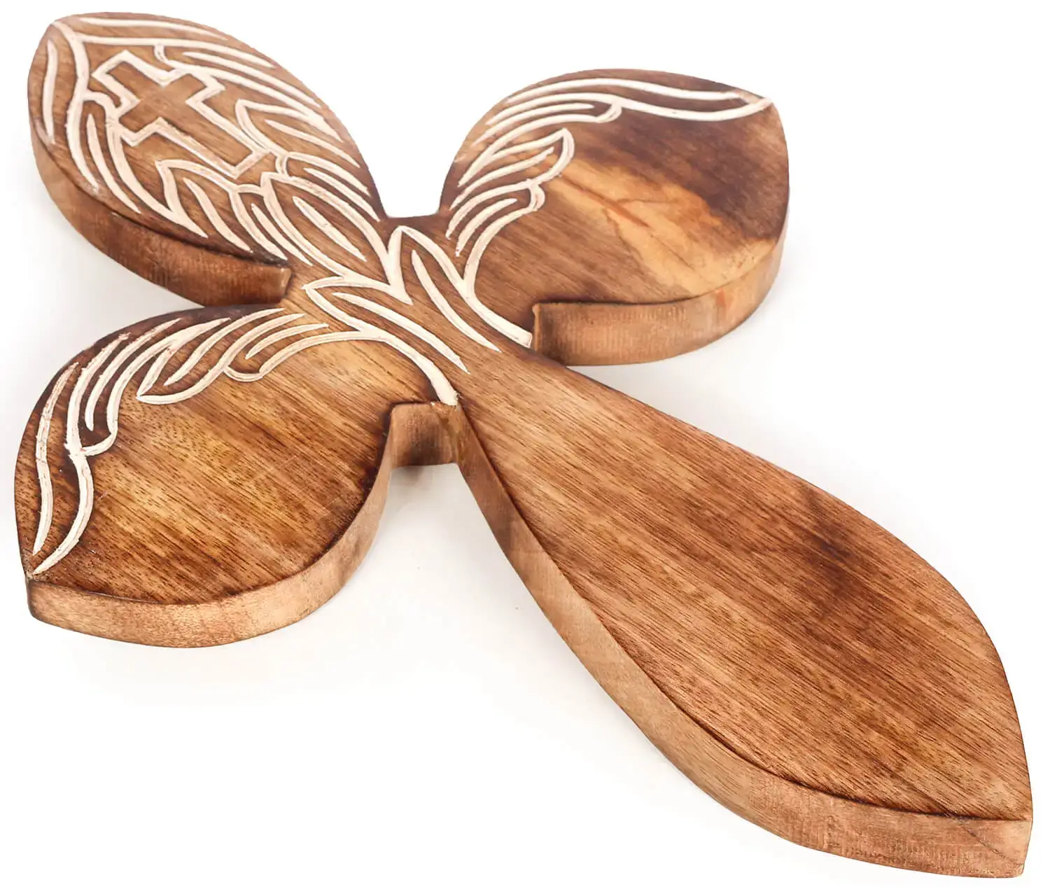 ArtistryBazaar 14"Hx0.8"W wooden handmade holy   Crucifix  cross white colorwings on top home office spiritual church décor