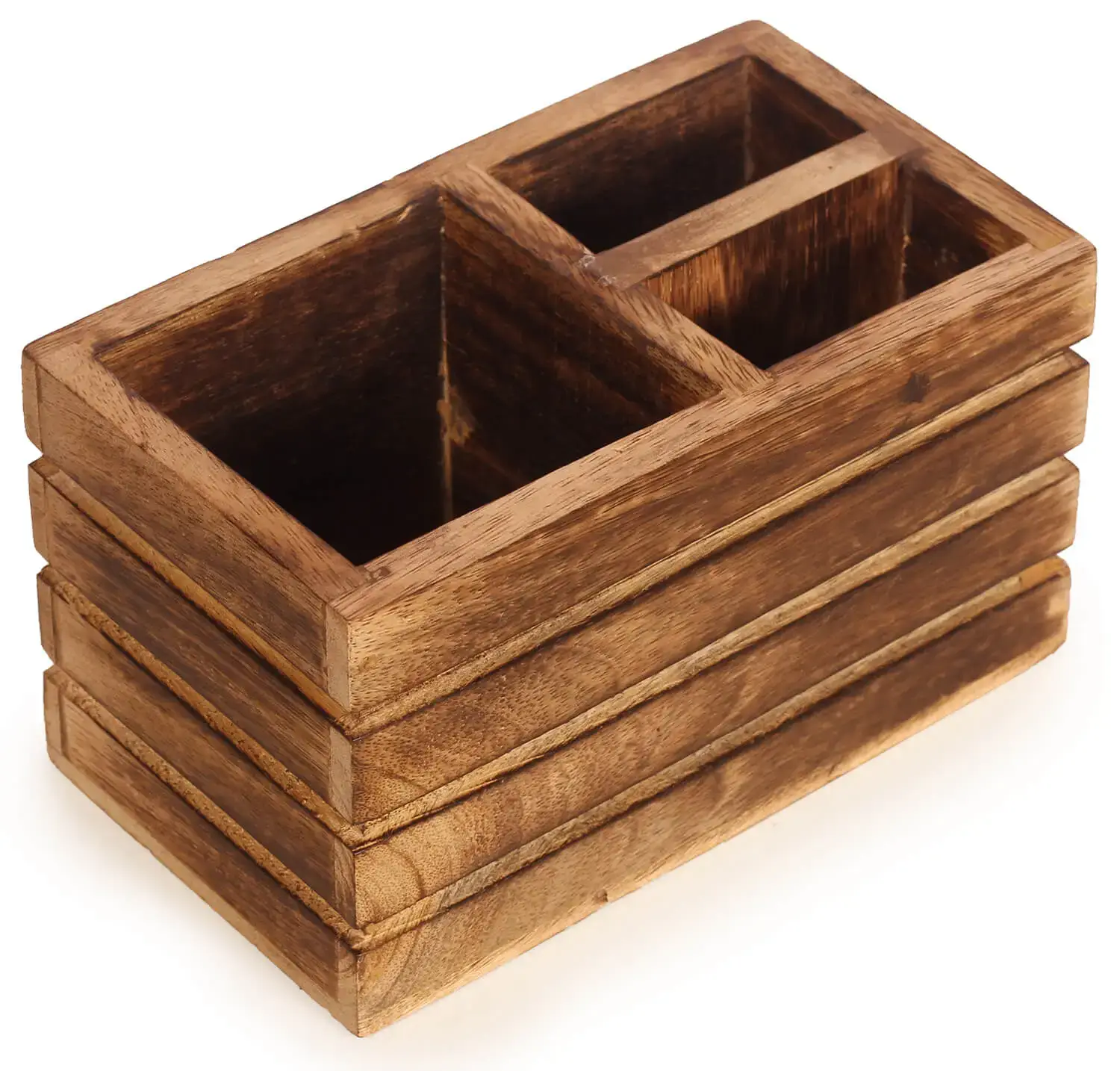 ArtistryBazaar 4"Hx4"W wooden handmade cutlery  desk organizer three compartments spoon knife pen multipurpose kitchen office home items