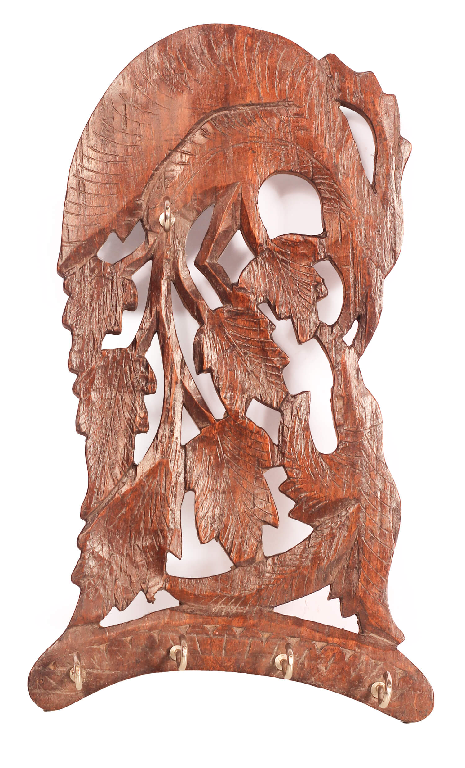 ArtistryBazaar 9.4"H X 0.4"W wooden brown  handcrafted leaf branches key hanger holder with 4 hooks  for home office showpiece wall décor