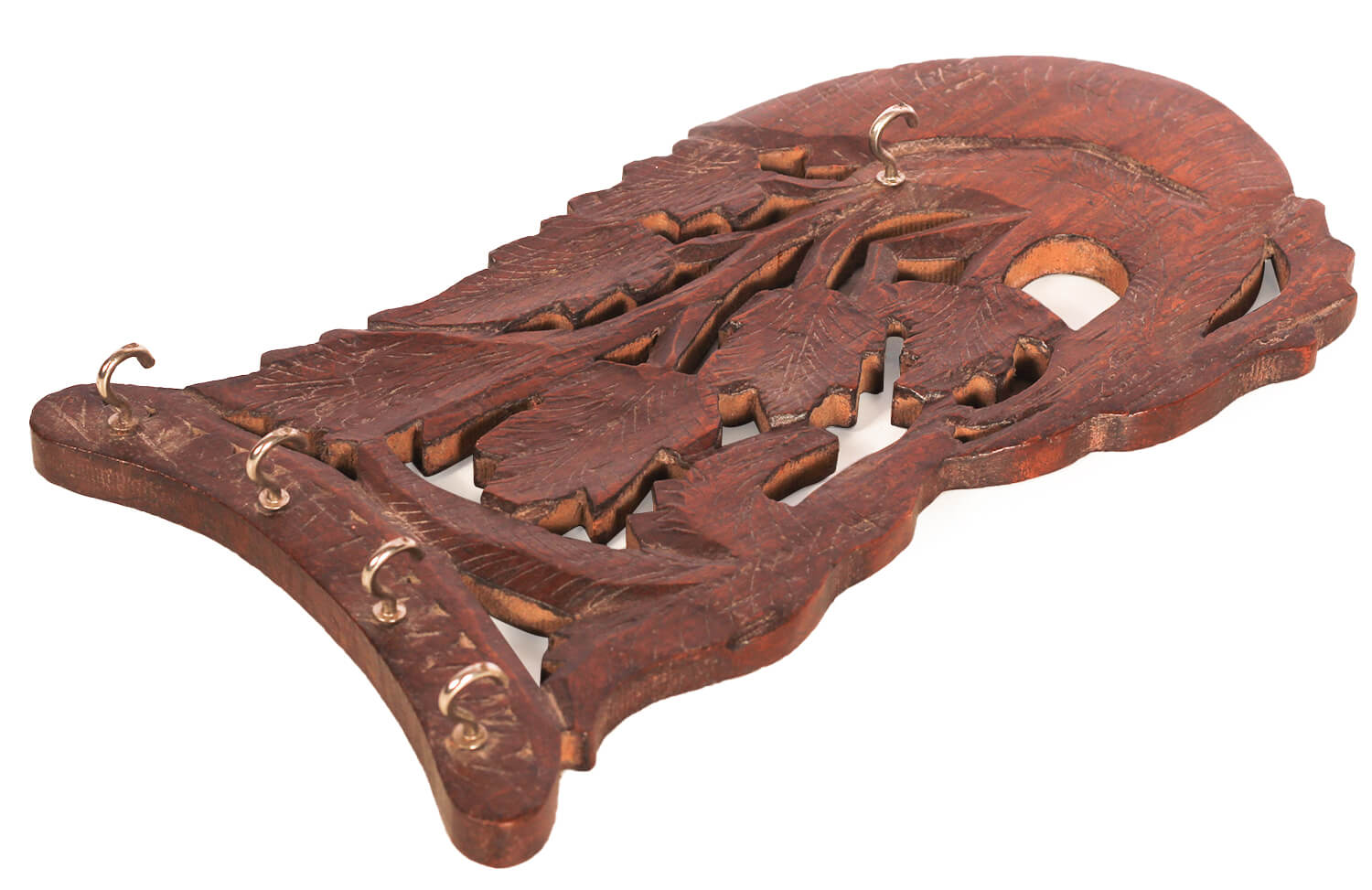 ArtistryBazaar 9.4"H X 0.4"W wooden brown  handcrafted leaf branches key hanger holder with 4 hooks  for home office showpiece wall décor