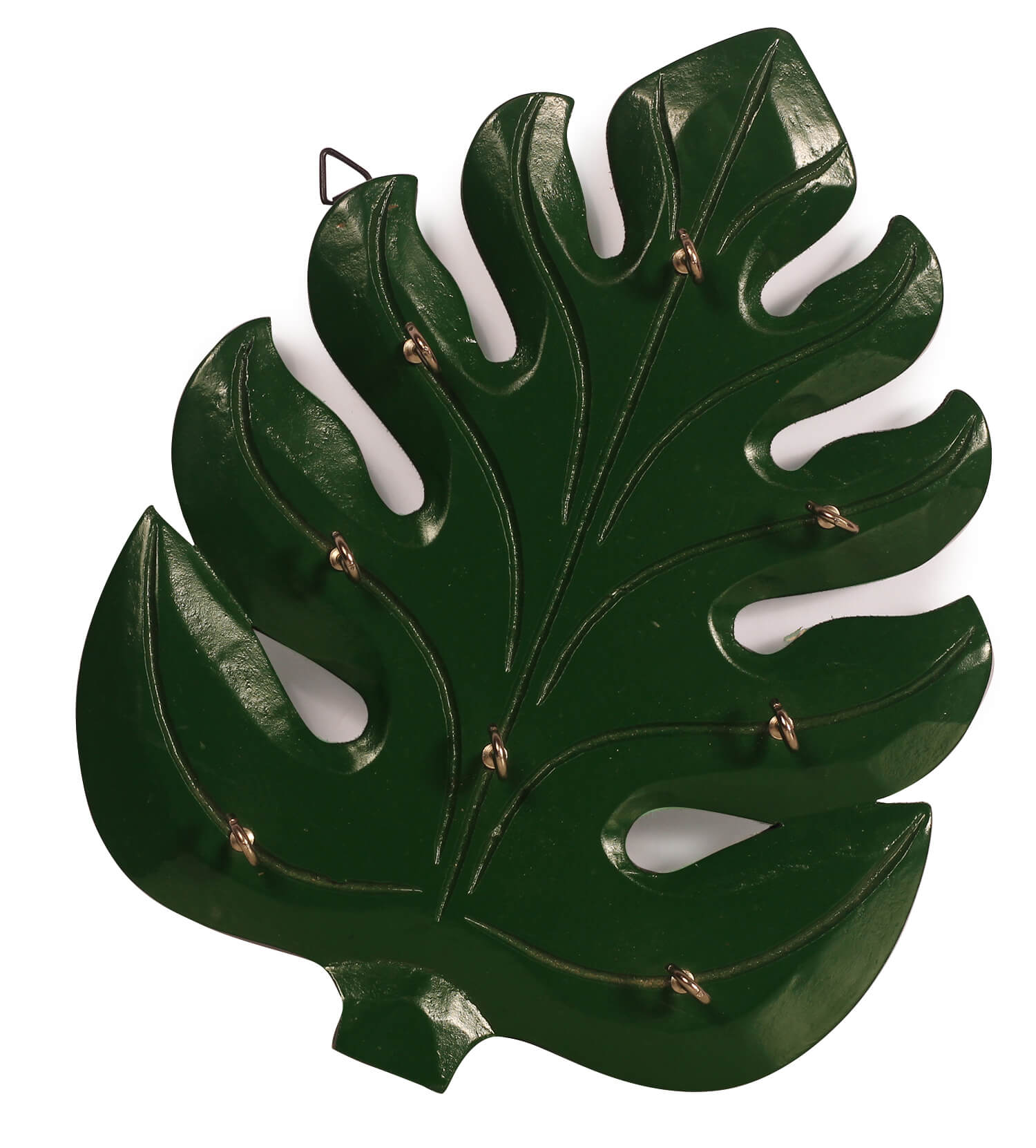 ArtistryBazaar 10"H X 0.5"W wooden green handcrafted leaf branches key hanger holder with 8 hooks  for home office showpiece wall décor