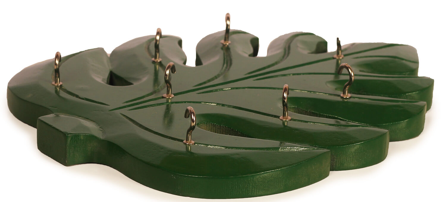 ArtistryBazaar 10"H X 0.5"W wooden green handcrafted leaf branches key hanger holder with 8 hooks  for home office showpiece wall décor