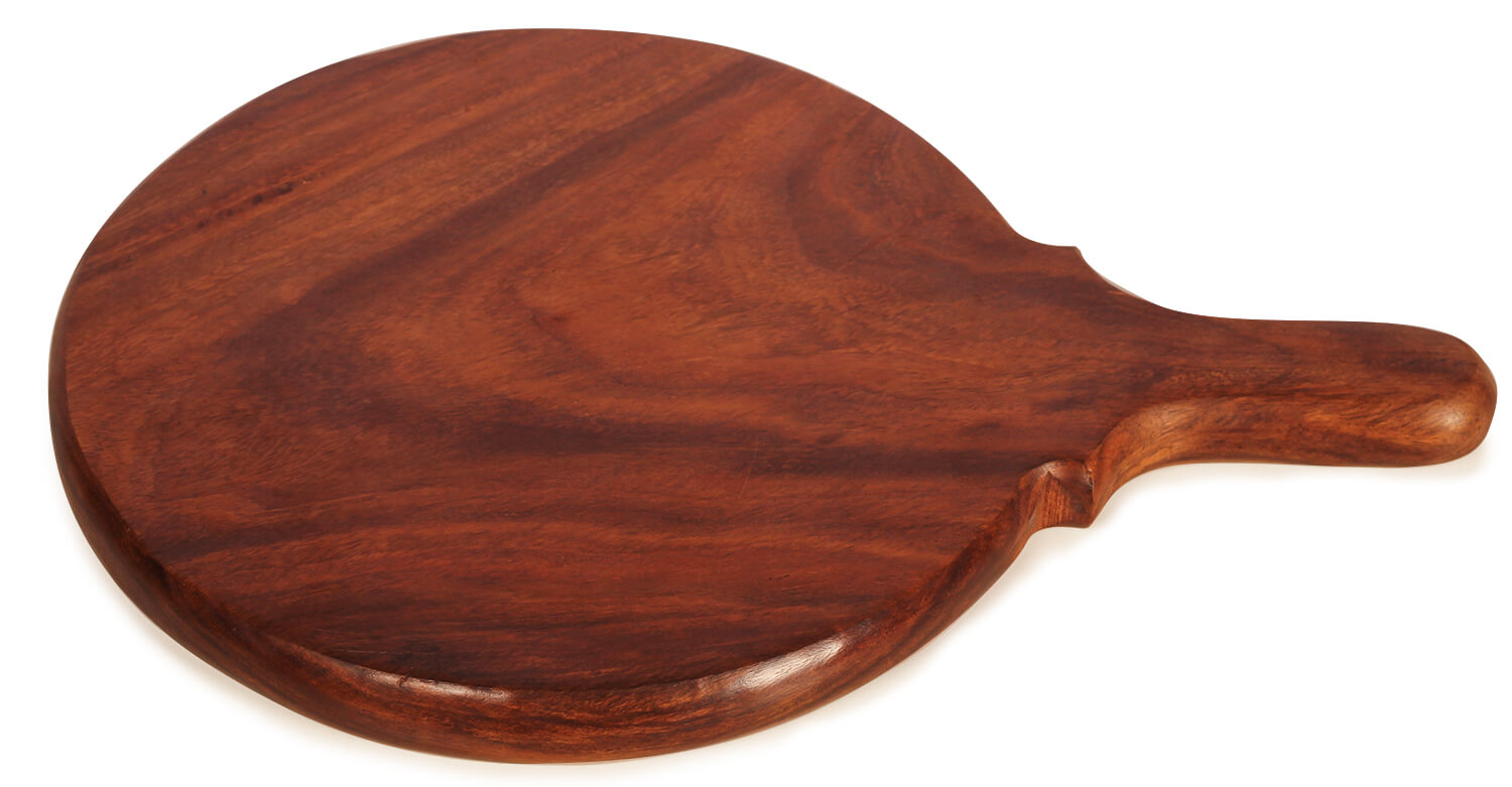 ArtistryBazaar 1"H X 9.8"W handcrafted carved frontside design wooden pizza  platter pan serving tray with handle for kitchen resturant  