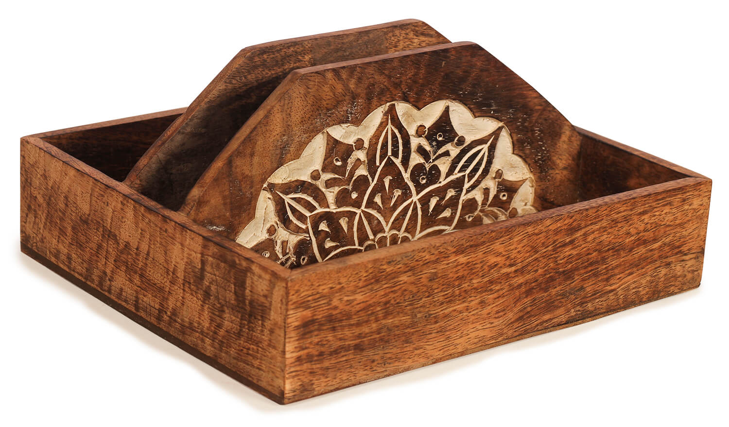 ArtistryBazaar  9"Hx2"W handcrafted wooden square flower inlay design  tissue box holder for home kitchen office  resturant 