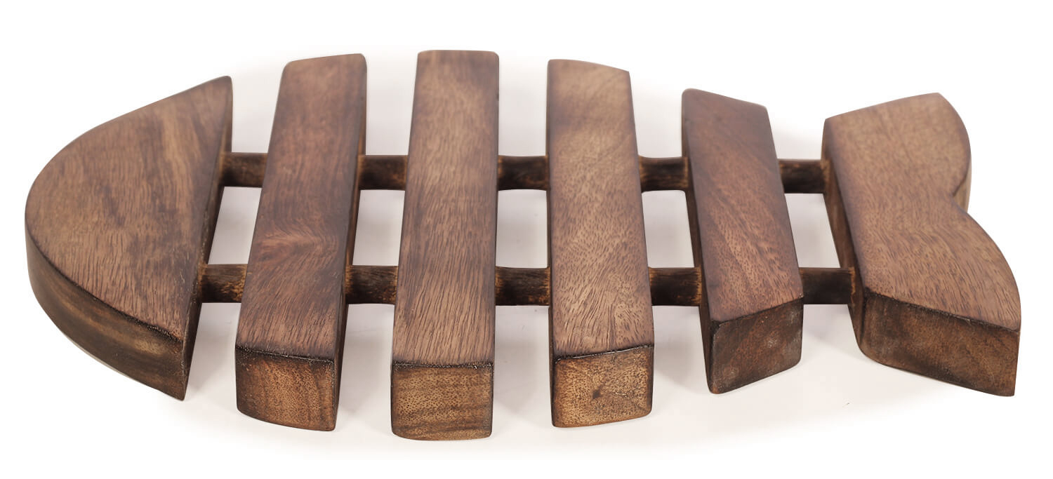 ArtistryBazaar 1"Hx7.8"W  handcrafted woodenfish shape carved trivet for  hot pots pans and serving dishes 