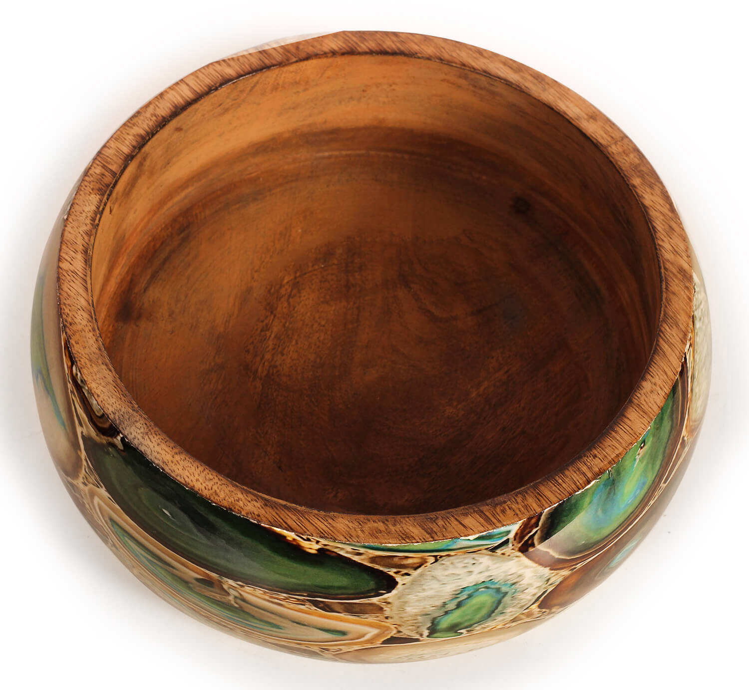 ArtistryBazaar 2.5"HX7.5"W handmade wooden dry fruit serving snacks bowl with decaling print with enamel design for home office kitchen 