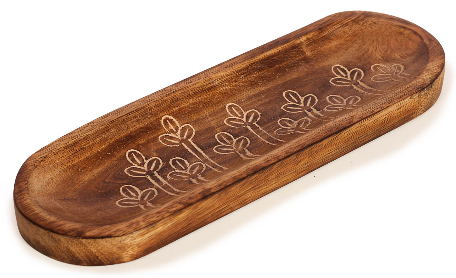 ArtistryBazaar 0.5"HX3.5"W handcarved wooden oval inside white inlay flowers incense stick  holder ash catcher tray for table home office 