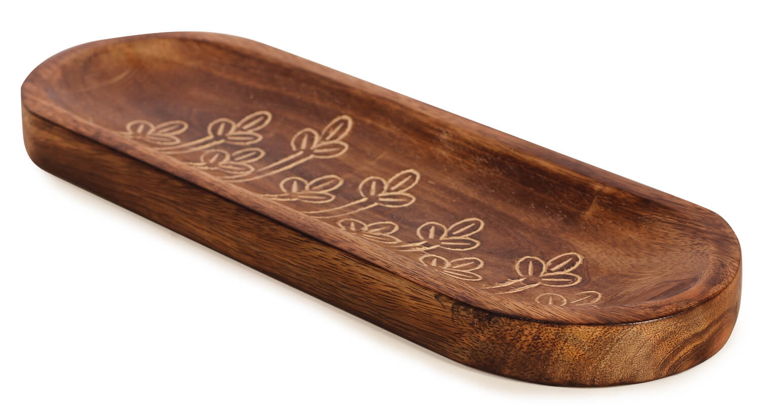 ArtistryBazaar 0.5"HX3.5"W handcarved wooden oval inside white inlay flowers incense stick  holder ash catcher tray for table home office 