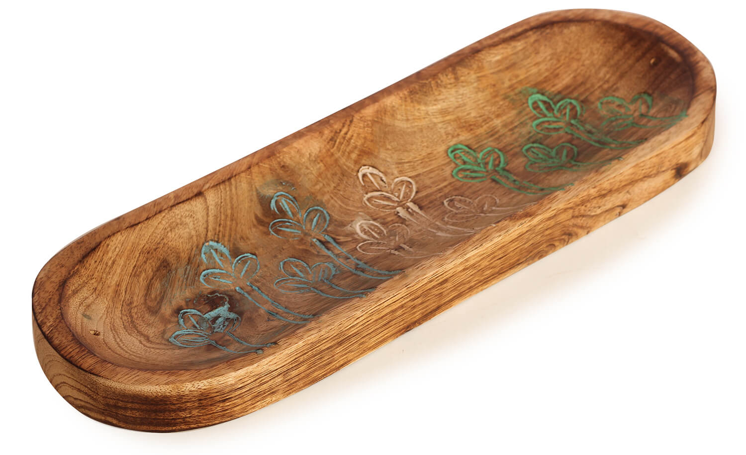 ArtistryBazaar 0.5"HX3.5"W handcarved wooden oval inside multicolour inlay flowers incense stick  holder ash catcher tray for table home office