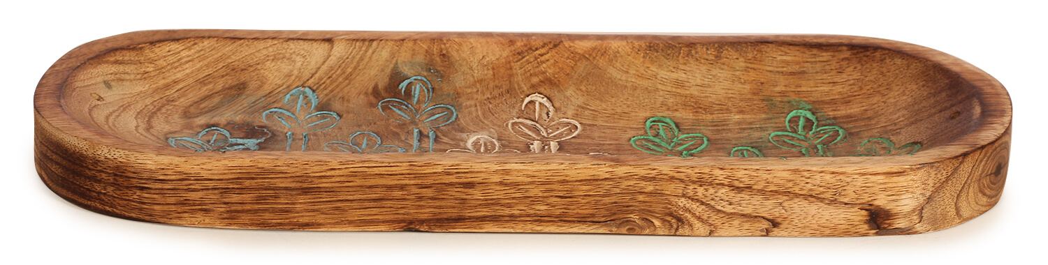 ArtistryBazaar 0.5"HX3.5"W handcarved wooden oval inside multicolour inlay flowers incense stick  holder ash catcher tray for table home office