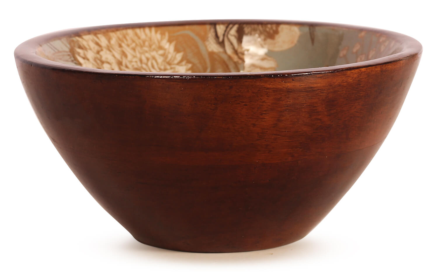 ArtistryBazaar 2.5"HX7.5"W handmade wooden dry fruit serving snacks bowl with decaling print  with bird enamel design for home office kitchen 