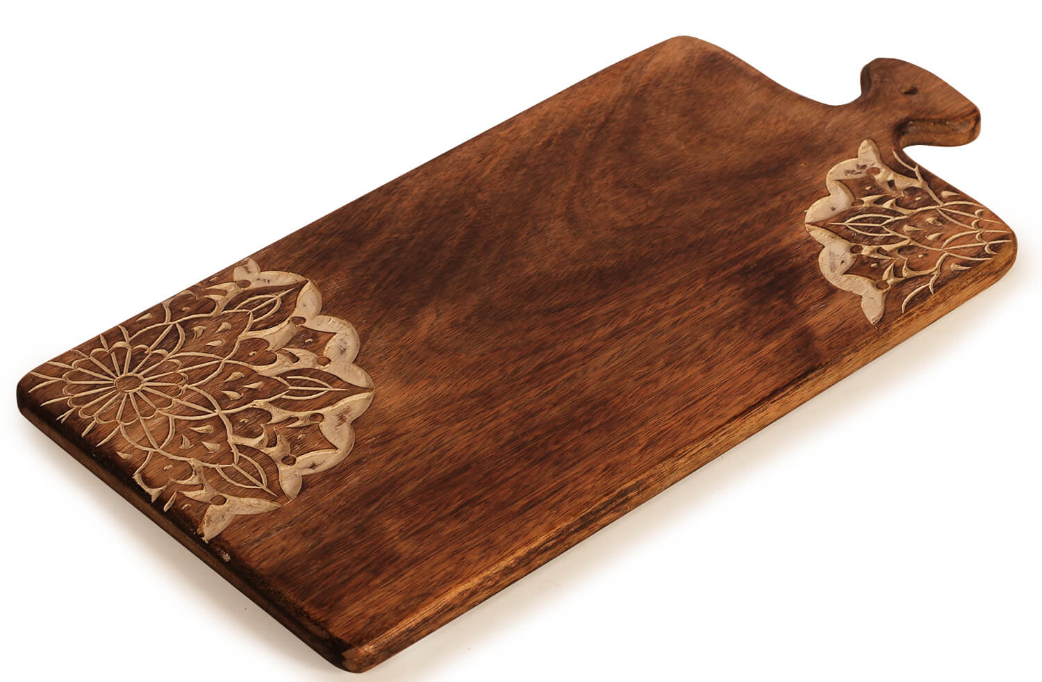 ArtistryBazaar wooden hand chopping board corner flower inlay design with handle for kitchen 
