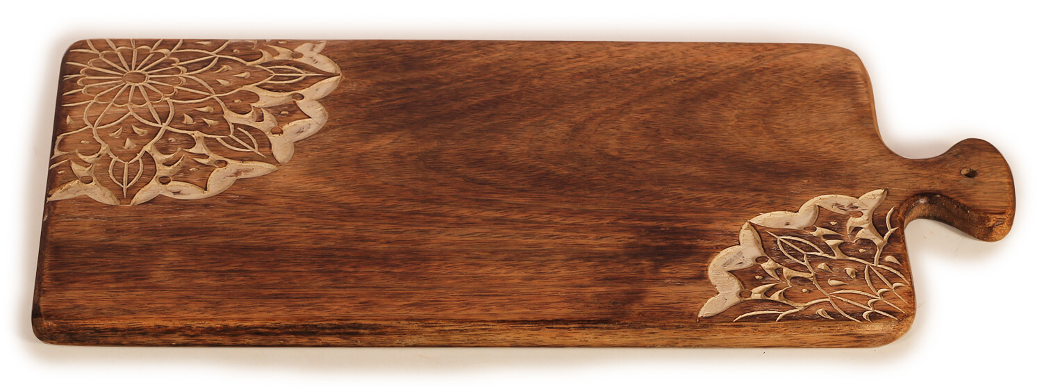 ArtistryBazaar wooden hand chopping board corner flower inlay design with handle for kitchen 