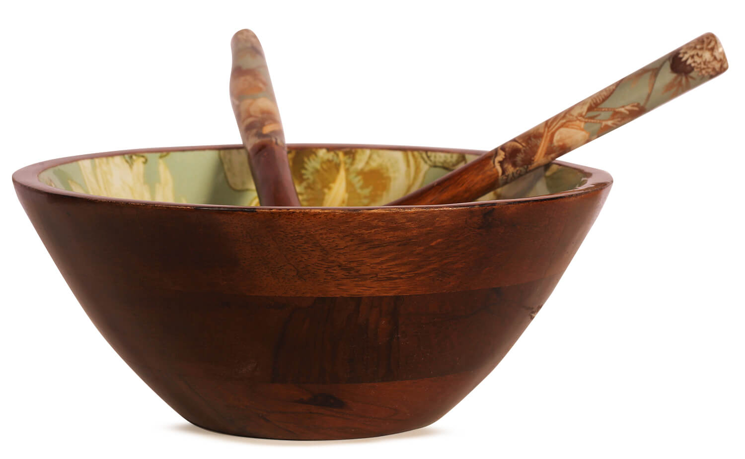 ArtistryBazaar 2.5"HX7.5"W handmade wooden dry fruit serving snacks bowl with decaling print  with 2 stapula bird enamel design for home office kitchen 
